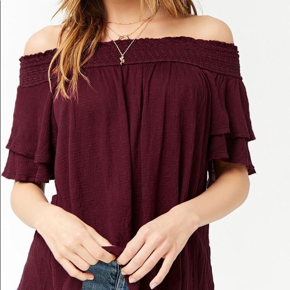 forever 21 smocked off the shoulder top